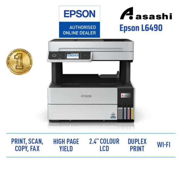 EPSON Eco Ink Tank L6490 A4 4-in-1 Wifi Pigment Colour Photo Printer ADF Duplex FAX Mobile Printer