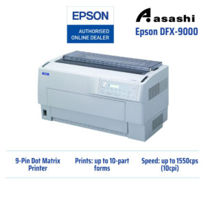 13dca7e1a44677af8450d6b317569b19.jpeg Epson DFX-9000 Dot Matrix Printer - 9-pin, 136 columns, 1550cps (high speed draft), 1+9 copies, Parallel, Serial I/F, USB Port & Type B Slot Standard (power cable not included)