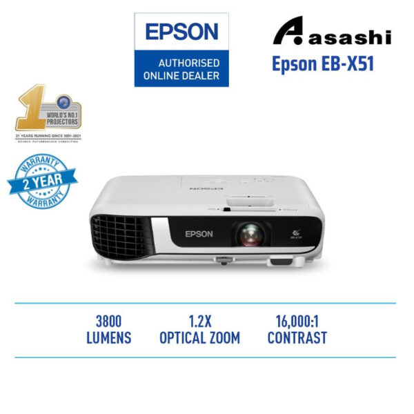 Epson EB-X51 - XGA 3800 Lumens 3LCD Projector (No Included Bag)