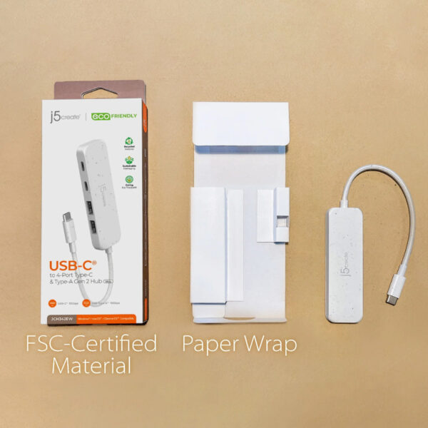 3955ed4c233f6fa75694e39d73fd4b6c.jpeg J5Create JCH342EW / JCH342 USB-C to 4-Port Type-C & Type-A Gen 2 Hub - White