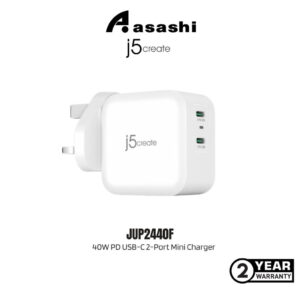 5108e1ffbaceca34c5e33dd463bcd0f4.jpeg J5Create JUP2440F 40W PD USB-C 2-Port Mini Charger