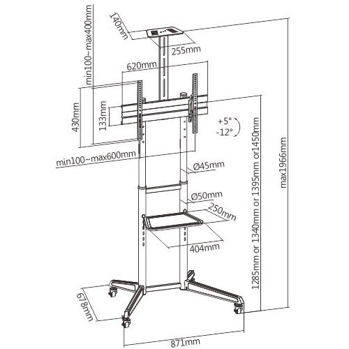 Brateck T1040T Versatile & Compact Steel TV Cart with top and centre shelf for 37”-70” TVs Up to 50kg - Brateck TV Stand