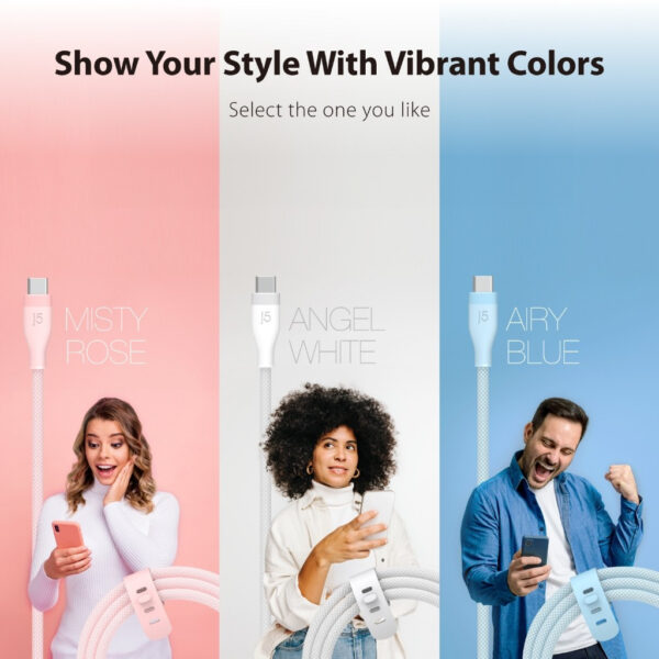 j5create JUCX18L18 USB-C | JUCX18L18C | JUCX18L18R 60W Ultra Soft Double-Braided Fast Charging Cable 1.8M Quick Charge