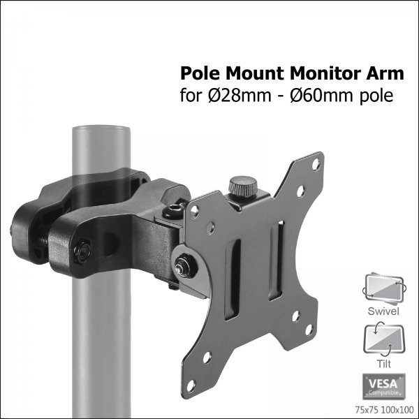 Brateck LDA35-110 17” - 32”, Tilt +-30°, Swivel +-90°, Rotate 360°, Max 8kg Pole Mount Monitor Arm