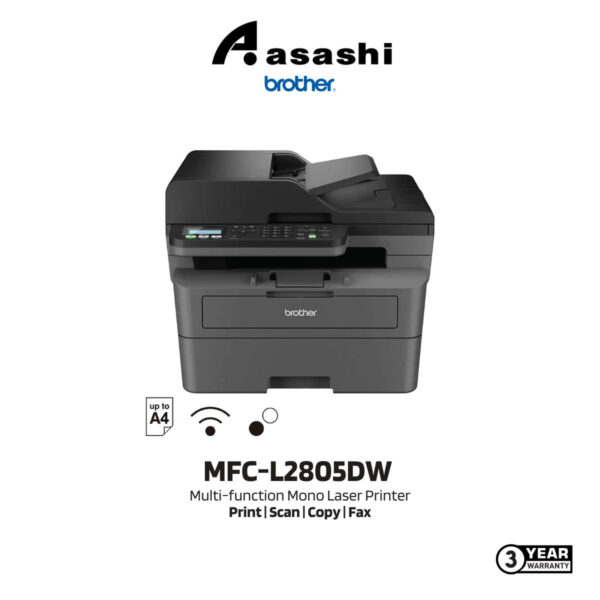 Brother MFC-L2805DW A4 AIO Laserjet Printer (Print 34ppm/Scan/Copy/Fax/PC Fax/Duplex/Wireless/ADF/3yrs Onsite)