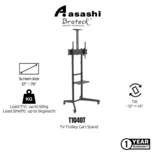 713a5c987f63d32e4923752ca93fdc34.jpeg Brateck T1040T Versatile & Compact Steel TV Cart with top and centre shelf for 37”-70” TVs Up to 50kg - Brateck TV Stand