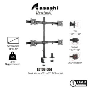 738432afa43a32e89259d8396ad81e6b.jpeg Brateck LDT08-C04 Elegant Aluminum LCD VESA Desk Mounts 13" to 27" TV Bracket