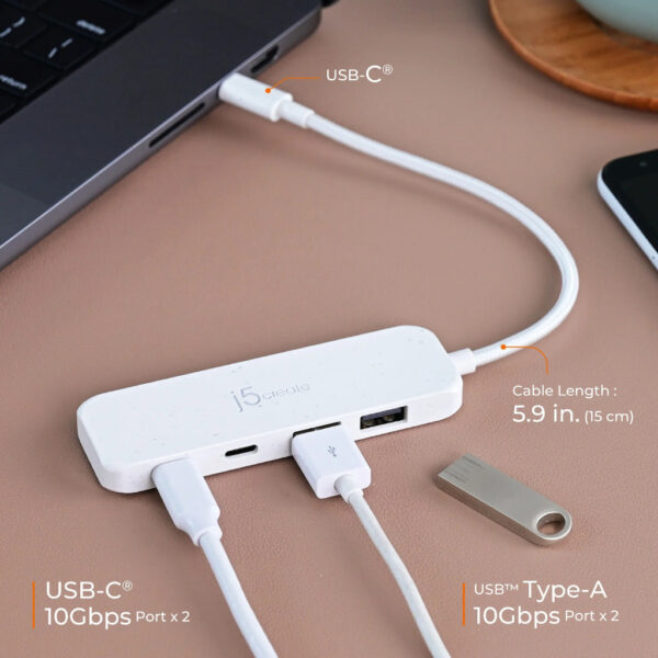 8266c41acb01a09424bced0c7574b790.jpeg J5Create JCH342EW / JCH342 USB-C to 4-Port Type-C & Type-A Gen 2 Hub - White