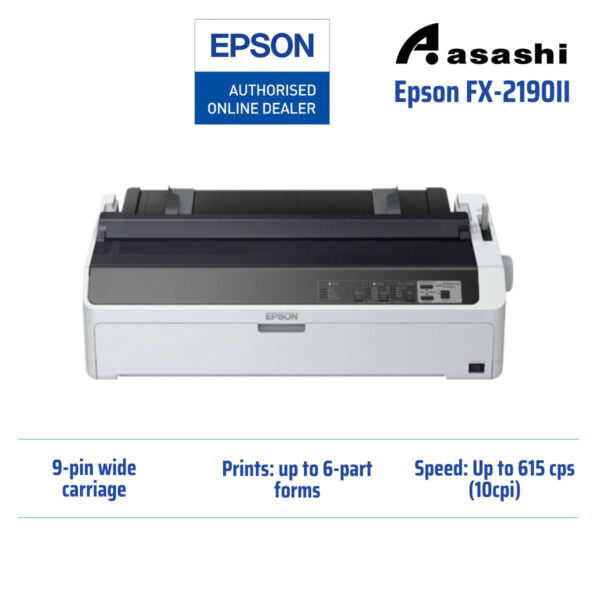 Epson FX-2190II 9-pin, 136 columns, 612cps (high speed draft@10cpi), 1+6 copies, Parallel, USB Port Printer