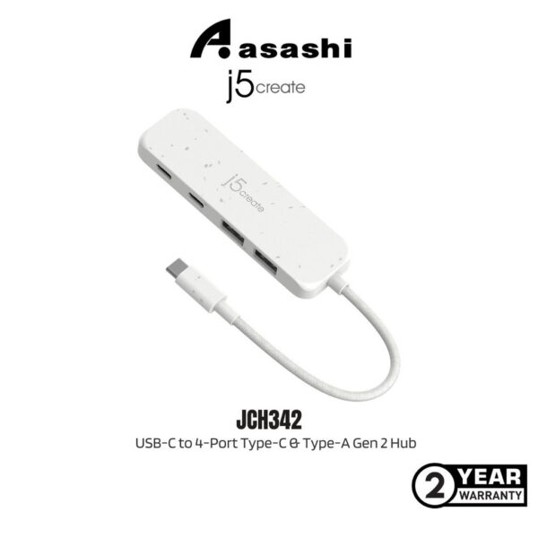 a1a2c0906b8231f3e2e51254aea5220e.jpeg J5Create JCH342EW / JCH342 USB-C to 4-Port Type-C & Type-A Gen 2 Hub - White
