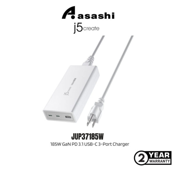 J5Create JUP37185W / JUP37185 185W GaN PD 3.1 USB-C 3-Port Charger