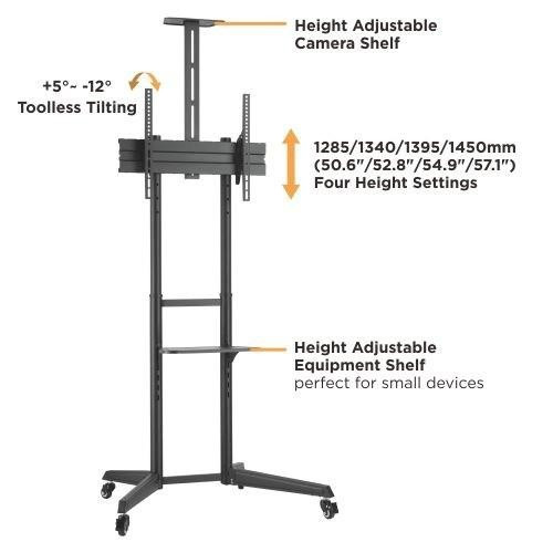 Brateck T1040T Versatile & Compact Steel TV Cart with top and centre shelf for 37”-70” TVs Up to 50kg - Brateck TV Stand