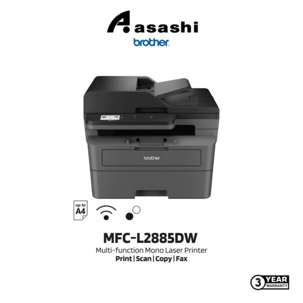 Brother MFC-L2885DW A4 AIO Laserjet Printer (Print 34ppm/Scan/Copy/Fax/PC Fax/Duplex/Wireless/ADF/3yrs Onsite)