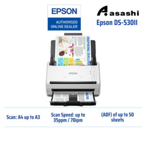 Epson DS-530II Scan up to A3, Duplex, 35ppm/70ipm(200/300dpi), CIS, USB 3.2 Gen 1, 50 sheets ADF SHEET FEED SCANNER