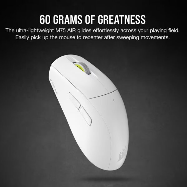 CORSAIR M75 AIR WIRELESS Ultra-Lightweight Gaming Mouse – Black/White (60g, 100hrs)