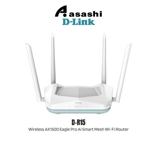 D-Link D-R15 Wireless AX1500 Eagle Pro Ai Smart Mesh Wi-Fi Router with 4 x 5dBi Antenna Support UNIFi & TIME