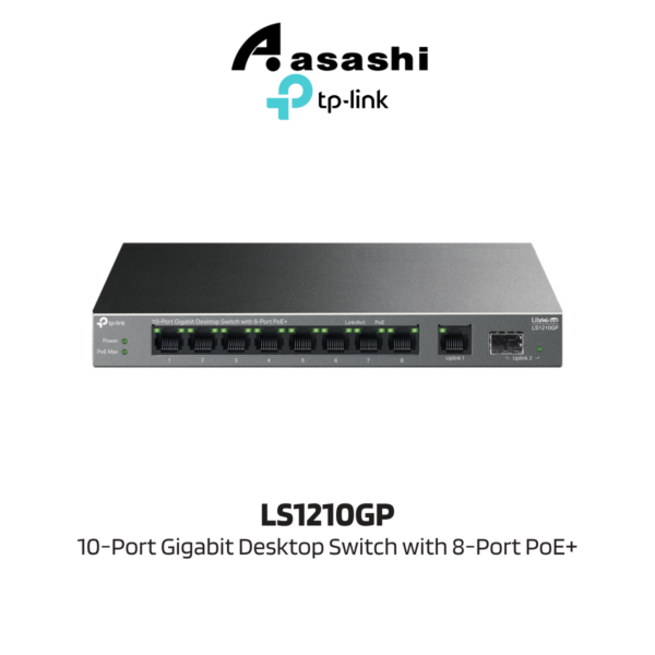 TP-Link LS1210GP 10-Port Gigabit Desktop Switch with 8-Port PoE+