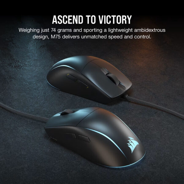 CORSAIR M75 Lightweight RGB Gaming Mouse - Black (74g, Wired, RGB)