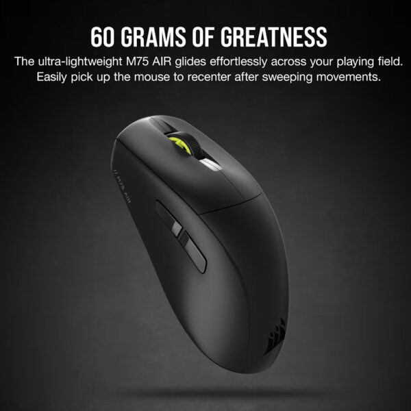 CORSAIR M75 AIR WIRELESS Ultra-Lightweight Gaming Mouse – Black/White (60g, 100hrs)