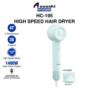 8a0d4d9efc54854c9d7efd609233c8b3.jpeg HYUNDAI HC-195 High Speed Hair Dryer 200 Million Nagative Ion Hair Care 110,000 Rpm