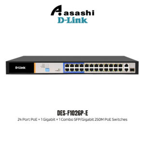 D-Link DES-F1026P-E 24 Port PoE + 1 Gigabit + 1 Combo SFP/Gigabit 250M PoE Switches(PoE Budget : 250W)