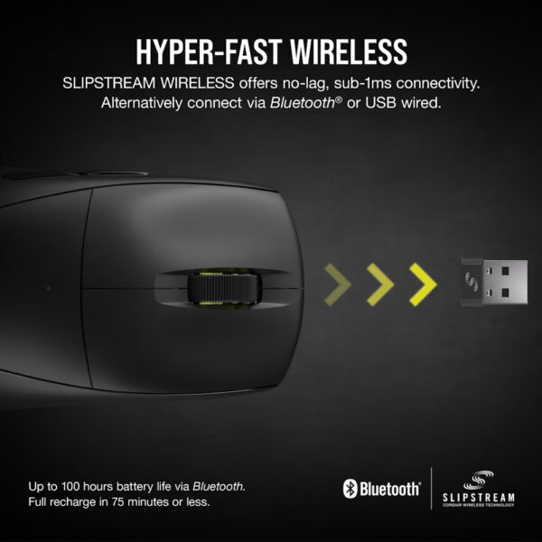 CORSAIR M75 AIR WIRELESS Ultra-Lightweight Gaming Mouse – Black/White (60g, 100hrs)