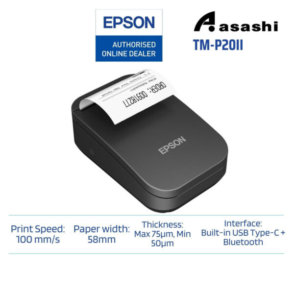 Epson P20II USB Type-C and  Bluetooth Mobile Pos Printer