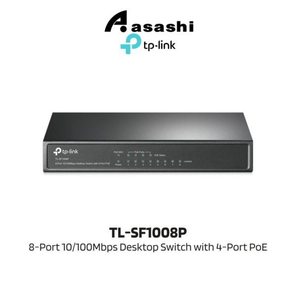 f2ca9094330b966161c8ec8afbc2a294.png TP-Link TL-SF1008P 8-Port 10/100Mbps Desktop Switch with 4-Port PoE