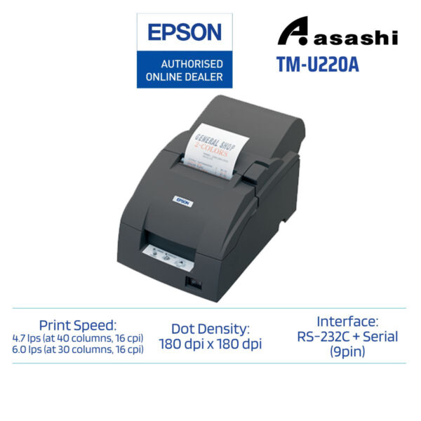Epson TM-U220A-676 Serial Receipt Dot Printer(Thai, Vietnam Font, Grey)