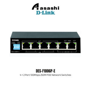f9836b3a4e271365a0b40dede570bd04.jpeg D-Link DES-F1006P-E 4 + 2 Port 100Mbps 250M POE Network Switches , Built to Power Extender POE Devices (POE Budget 60W)