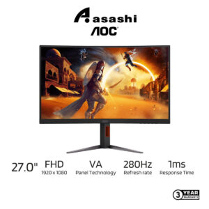 AOC C27G4Z 27" VA 1500R 280Hz 0.3ms sRGB 124% FHD Gaming Monitor (HDMI 2.0 × 1, DisplayPort 1.4 × 1) Height Adjustment Stand