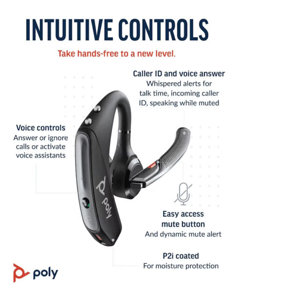 Poly Voyager 5200 Wireless Headset (7S431AA) - Up to 7 Hours Talk Time, Noise Cancelling- 4 Microphone Active DSP,2 Yrs)