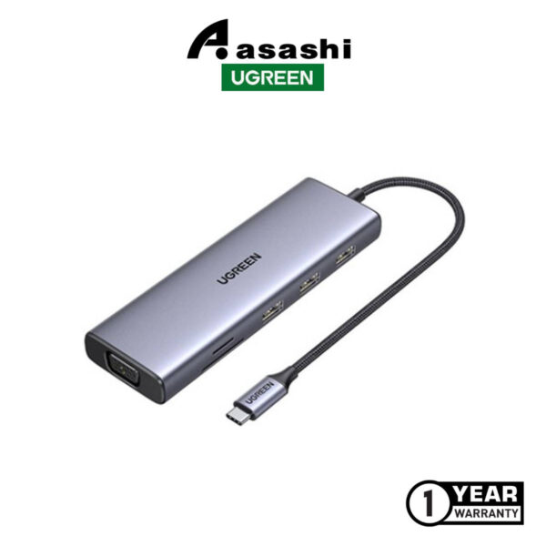 UGREEN CM498 USB-C 9in1 Docking 3*USB-A 3.0+HDMI 4K@30HZ+VGA+RJ45 Gigabit+SD/TF+PD