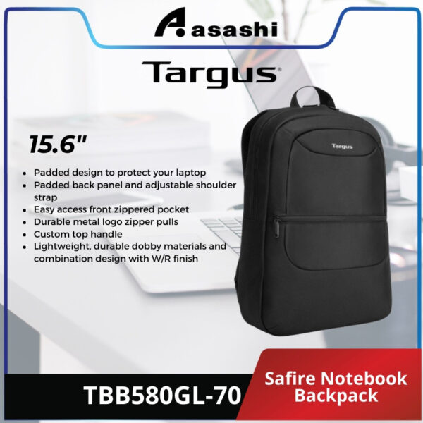 Targus TBB580 / TBB580GL-70 15.6" Safire Notebook Backpack - Black