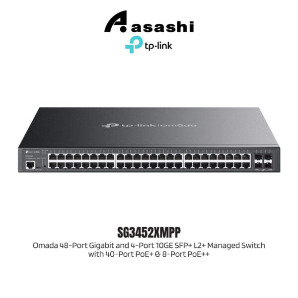 baff0f21375b7ce22c917c9c09a018a2.jpeg TP-Link SG3452XMPP Omada 48-Port Gigabit and 4-Port 10GE SFP+ L2+ Managed Switch with 40-Port PoE+ & 8-Port PoE++
