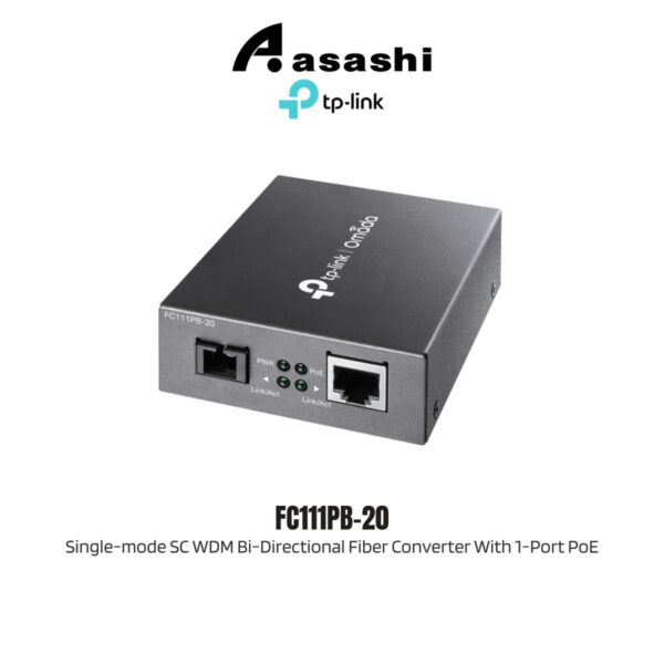 e63b50ab2eff927e92cb9675f5f656db.jpeg TP-Link FC111PB-20 Omada 10/100 Mbps RJ45 to 100 Mbps Single-mode SC WDM Bi-Directional Fiber Converter With 1-Port PoE