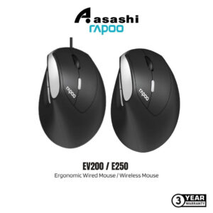 Rapoo EV200 wired / EV250 wireless Ergonomic Office Vertical 1600 DPI Optical Mouse - 3 Years Warranty