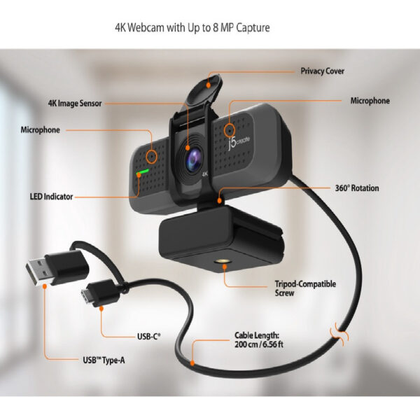 J5Create JVU430 USB 4K Ultra HD Webcam - J5Create JVU430 4K Webcam - J5Create 4K Webcam