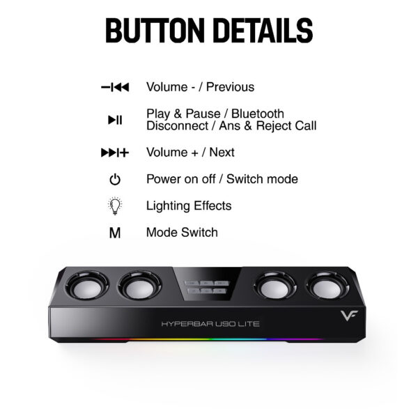 Vinnfier VF Hyperbar U90 Lite RGB Bluetooth Audio USB Powered Soundbar with Bass Boost for PC Laptop Smart TV