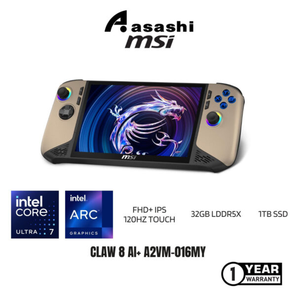 MSI Claw 8 AI+ A2VM-016MY (Intel Core Ultra 7 258V/32GB LDDR5x/1TB SSD/Intel Arc Graphic/8" FHD+ IPS 120Hz Touch/Win11Home/1Year Warranty)