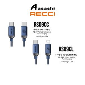 4aadc7ba6f3fb189e2819a5886e155de.png Recci 09CC PD 100W / 09CL PD 20W Fabric Braided Type-C to Type-C / Type-C to L*ng Fast Charging Cable 1.2M