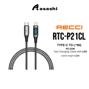 4b847b06f6e21bd0fdb5f1615087db83.png Recci P21C 6A Type-C / P21CC PD 100W Type-C to Type-C / P21CL PD 20W Type-C to L*ng Fast Charging LED Digital Display