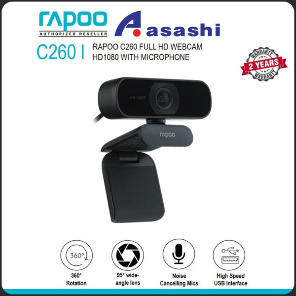 Rapoo C260 Full HD Webcam HD1080 With Microphone CMOS 2 Megapixels Rotate Freely USB Interface