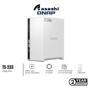 Qnap TS-233 2-Bay NAS System (ARM 4-core Cortex-A55 2.0GHz processor,2GB RAM,3.5" SATA HDDS, 1XUSB3.2,2XUSB2.0,1XGBE LAN