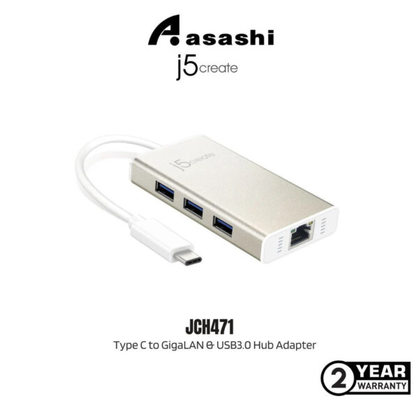 J5Create JCH471 Type C to GigaLAN & USB3.0 Hub Adapter