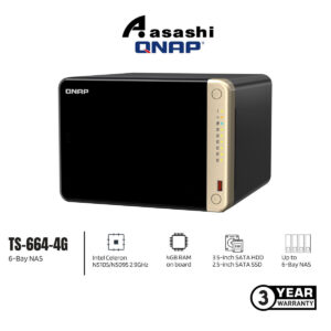 Qnap TS-664-4G 6- Bay NAS Storage (Intel Celeron N5105/N5095 Burst up to 2.9 GHz Quad Core Processor)