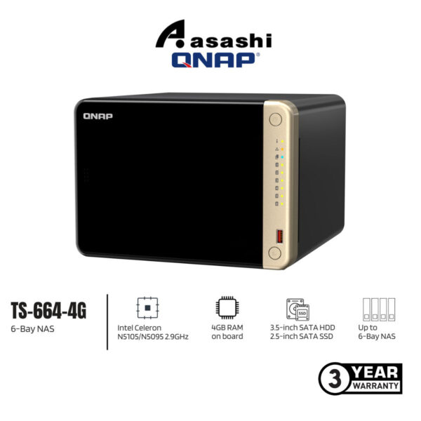 Qnap TS-664-8G 6- Bay NAS Storage (Intel Celeron N5105/N5095 Burst up to 2.9 GHz Quad Core Processor)