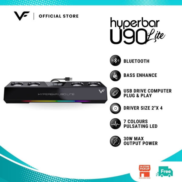 Vinnfier VF Hyperbar U90 Lite RGB Bluetooth Audio USB Powered Soundbar with Bass Boost for PC Laptop Smart TV