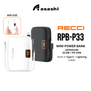 8c7dcbba465a8d2ebe7d936c5e51710a.png Recci P33 Black / White 10000mAh 22.5W + PD 20W Mini Power Bank (Built-in Type-C + L*ng Cable)