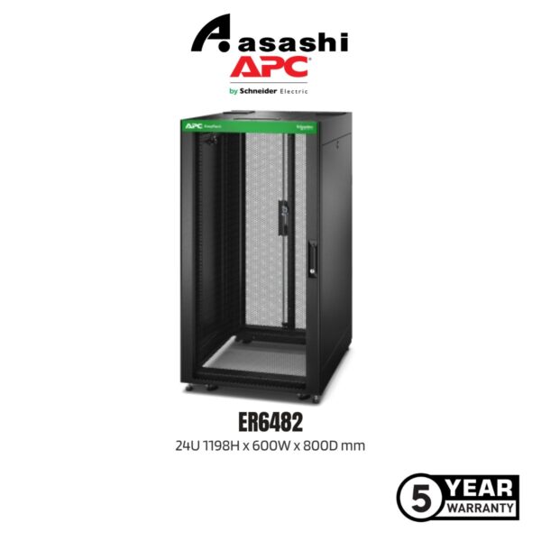 APC ER6482 APC Easy Rack, 24U, Black, With Roof, Castors, Feet, 4 Brackets, and Side Panels, No Bottom, 1198H x 600W x 800D mm (ER6482)